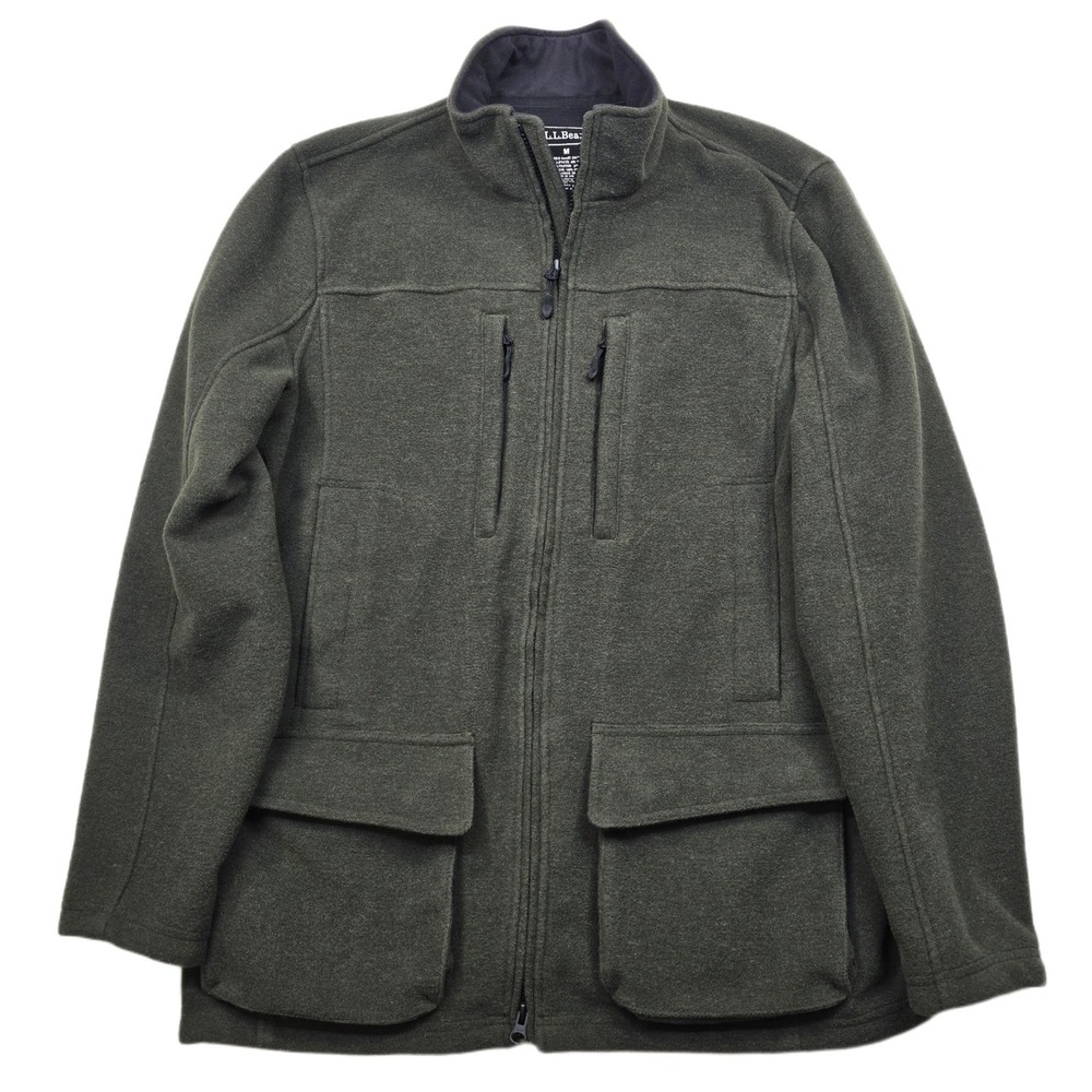LLBean Wool Field Shirt‎ Jacket Mens Medium Green Zip Jac-Shirt Fleece Lined